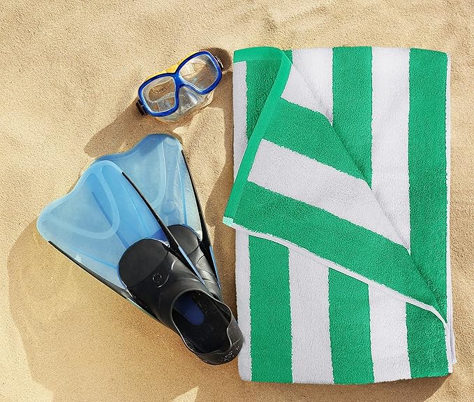 Utopia Towels 4 Pack Cabana Stripe Beach Towel, 30 by 60 Inches, Oversized 100% Ring Spun Cotton Pool Towels, Highly Absorbent Quick Dry Bath Towels for Beach, and Swim, Green