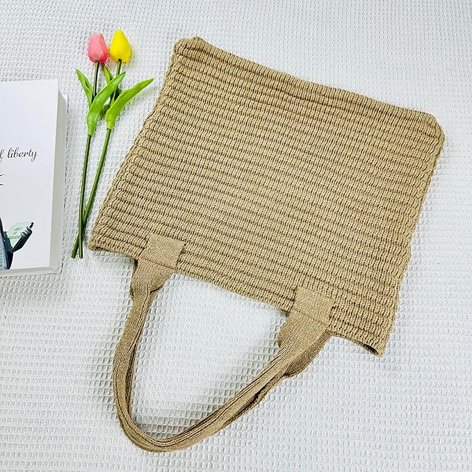 SUOSDEY Crochet Mesh Beach Tote Bag, Knit Summer Vacation Aesthetic Boho Tote Bag for Women