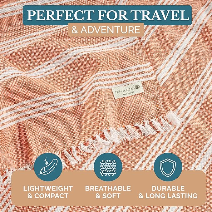 Casa Platino Beach Towel for Adults, Oversized and Lightweight Pool Towels, Pre-Washed, Quick Dry and Absorbent Fabric, Travel Comfort, or Daily Beach Adventures – 39"x71" Fired Brick