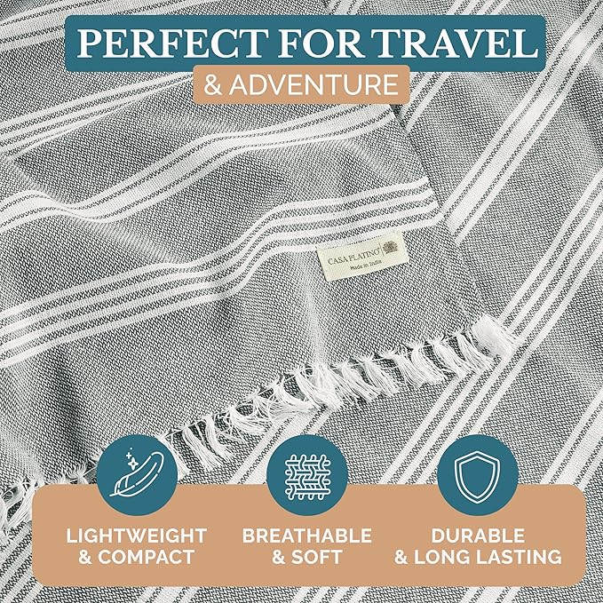 Casa Platino Turkish Beach Towels Set of 6, Lightweight and Soft Quick Dry Towels, Pre-Washed and Sand Free, Ideal for Travel, Summer Vacations, Family Trips, or Resort Pool Use – 39"x71" Beach Grass