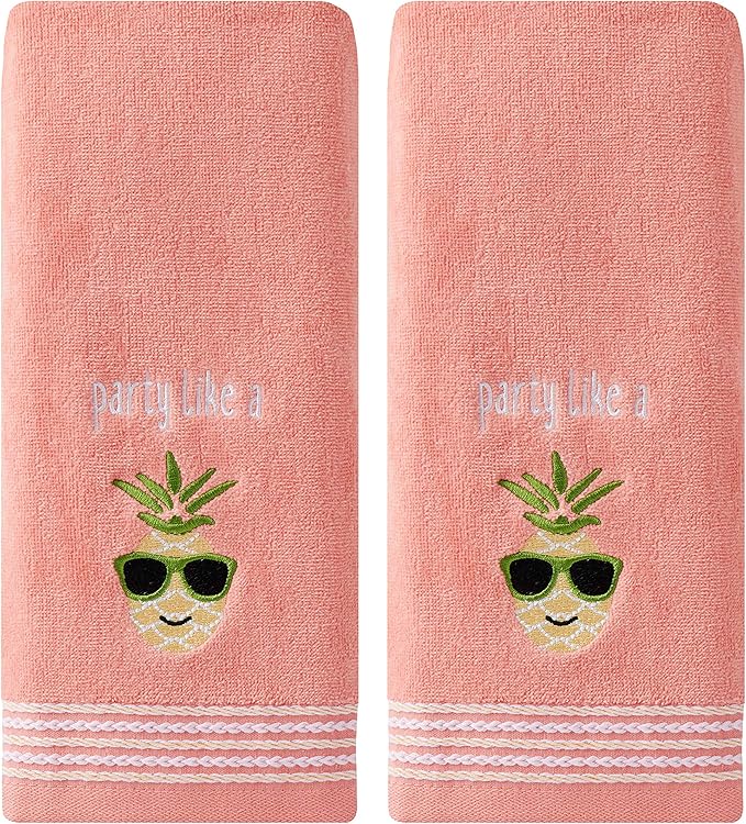 SKL HOME by Saturday Knight Ltd. Party Pineapple 2 Pc Hand Towel Set, Coral Pink
