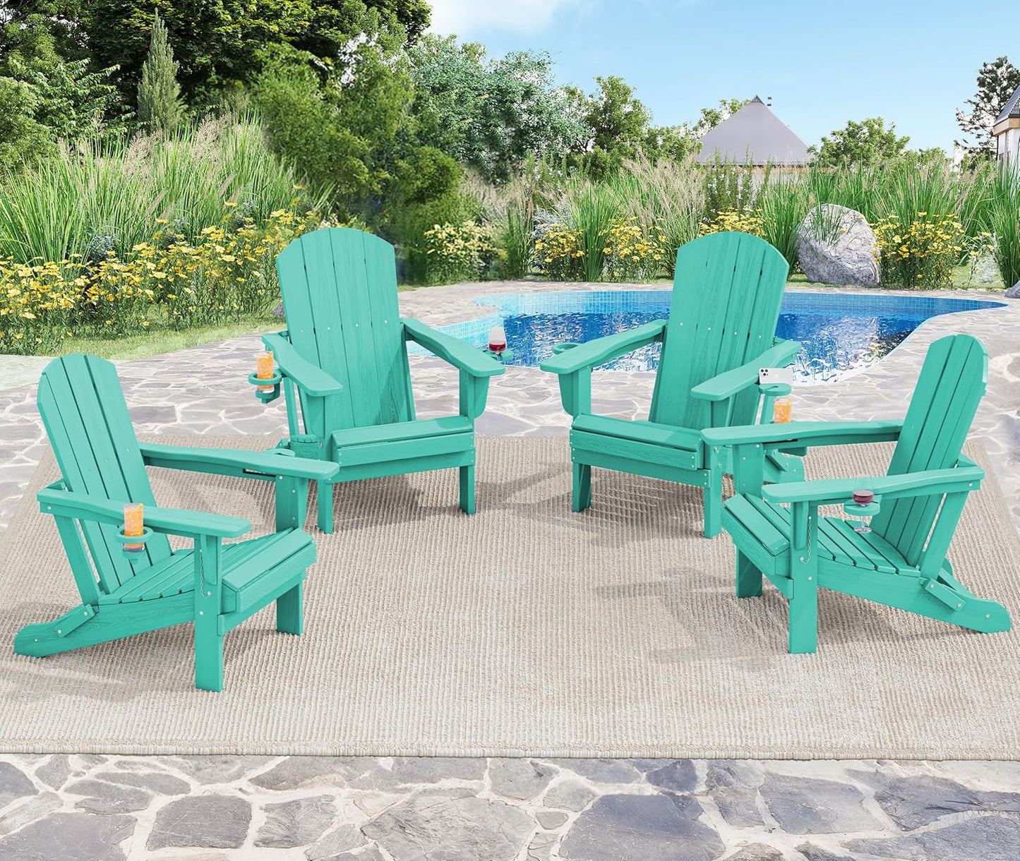 SERWALL Adirondack Chair with Cup Holders - Composite Adirondack Chairs Set of 6 HDPE Outdoor Chairs All Weather Use- Aruba