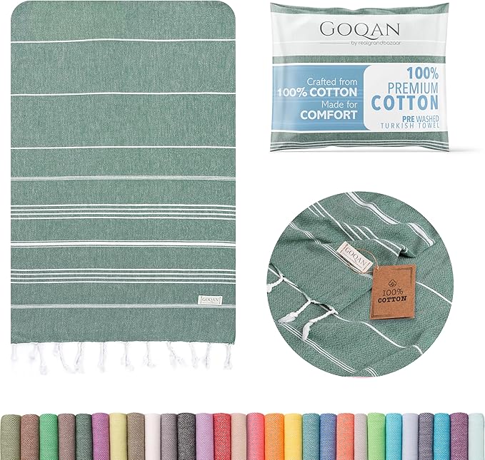 GOQAN Turkish Beach Towel Oversized 39x71 | Thin, Lightweight, 100% Cotton and Sand Free Towel is Suitable for Beach, Bathroom, Pool, Travel & Swim - Tropical G