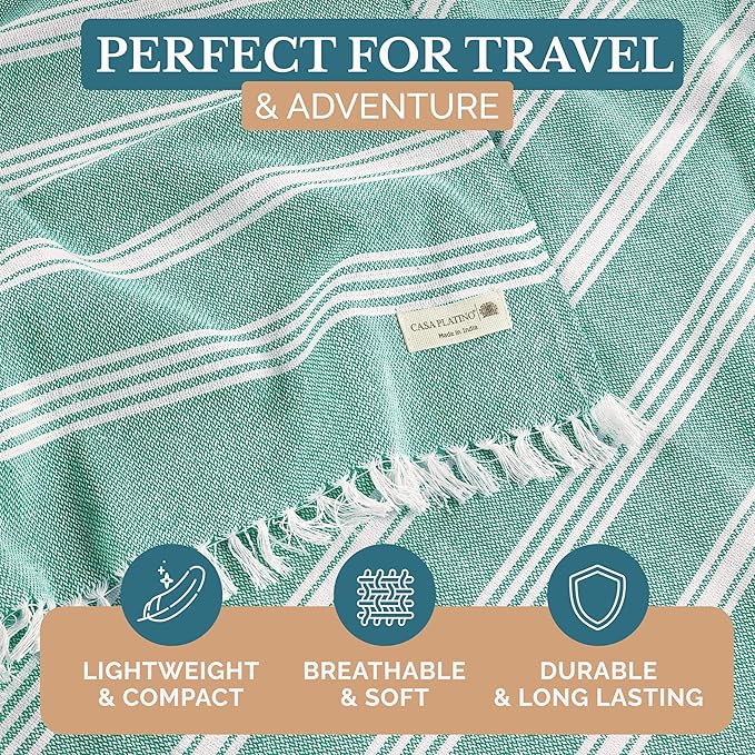 Casa Platino 39"x71" Lightweight Beach Towels, Pre-Washed Large Pool Towel, Quick Dry and Sand-Free Utility for Travel and Outdoors, Perfect for Camping, Resorts, or Seaside Escapes – Hunter Green