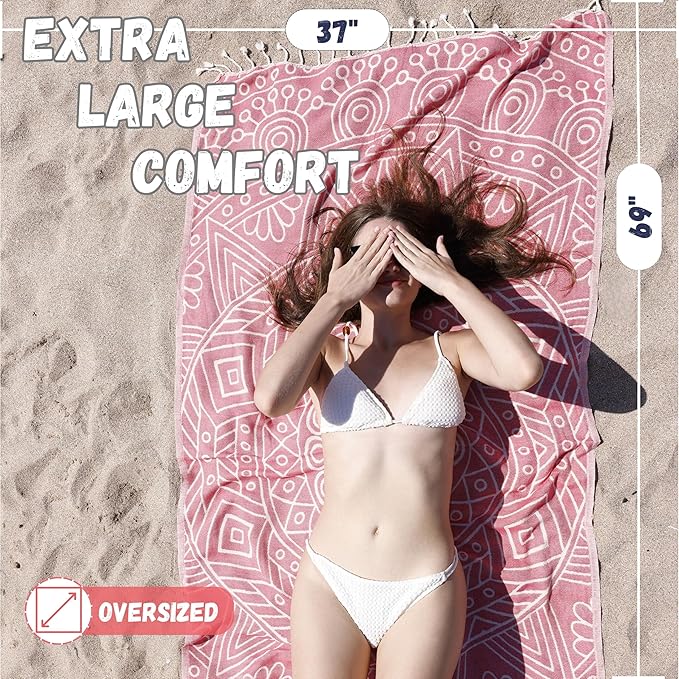 Travel Ready, Packable Lightweight Beach Towels Quick Dry – Oversized (69 x 37 inch), 100% Cloud Cotton, Turkish Sand Free Beach Towel – Fast Drying, Sandproof, Thin, Compact - Cruise Gifts for Women