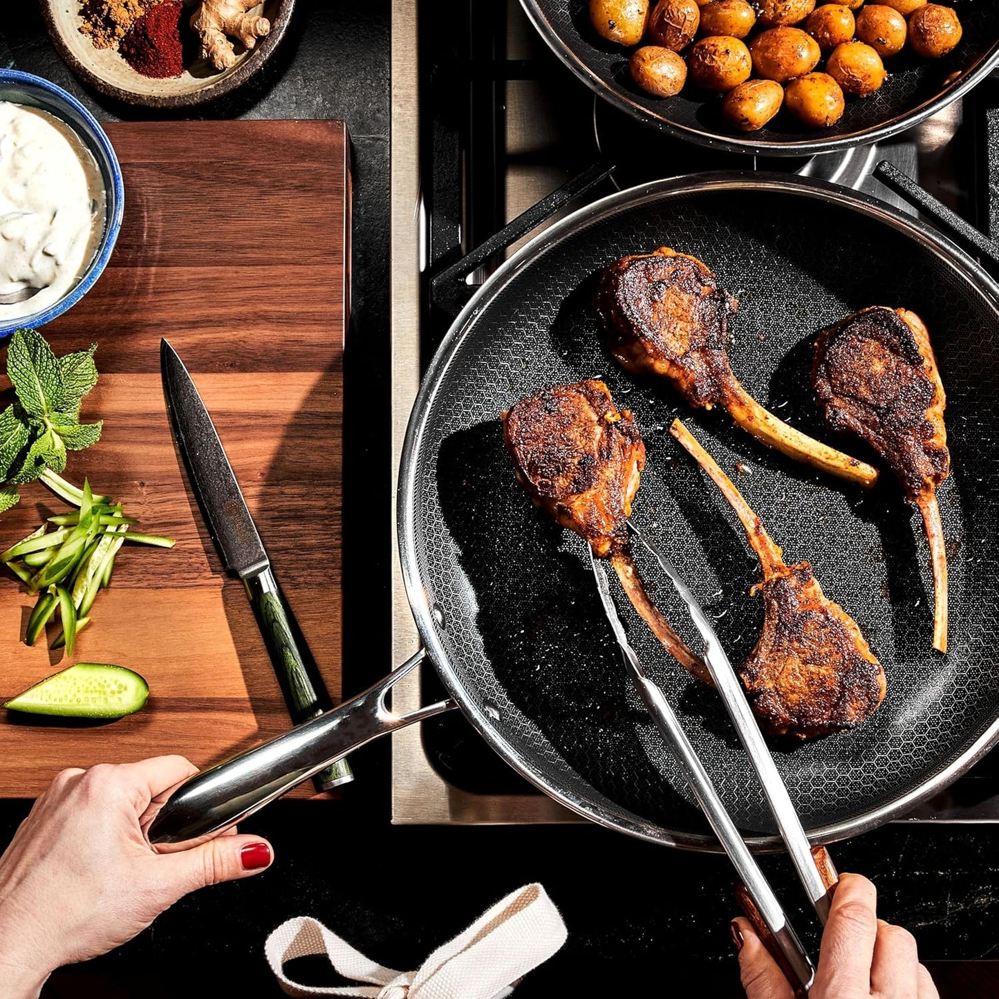 HexClad Hybrid Nonstick 12-Inch Frying Pan, Stay-Cool Handle, Dishwasher-Friendly, Oven-Safe Up to 900°F, Induction Ready, Compatible with All Cooktops