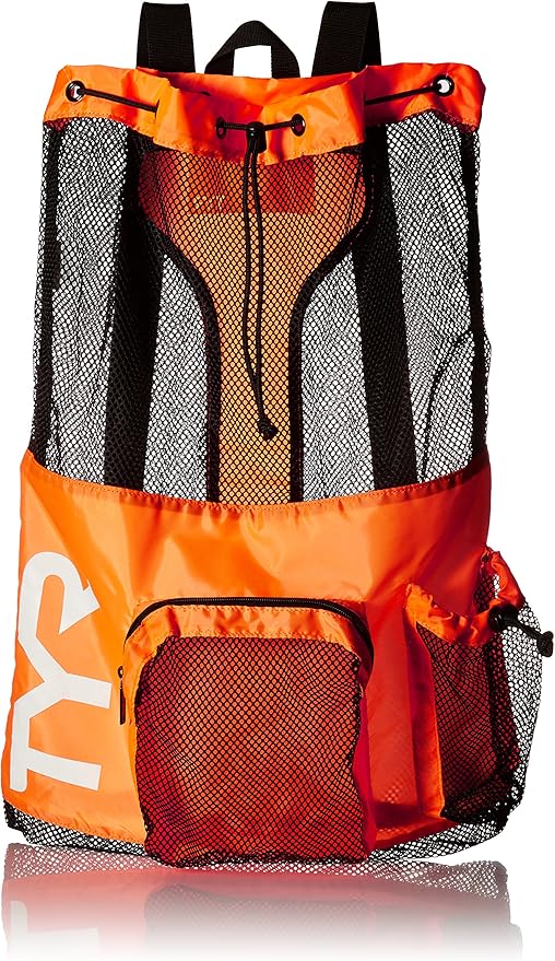 TYR Big Mesh Mummy Backpack for Swim, Gym and Workout Gear, Black, 40-Liter Capacity