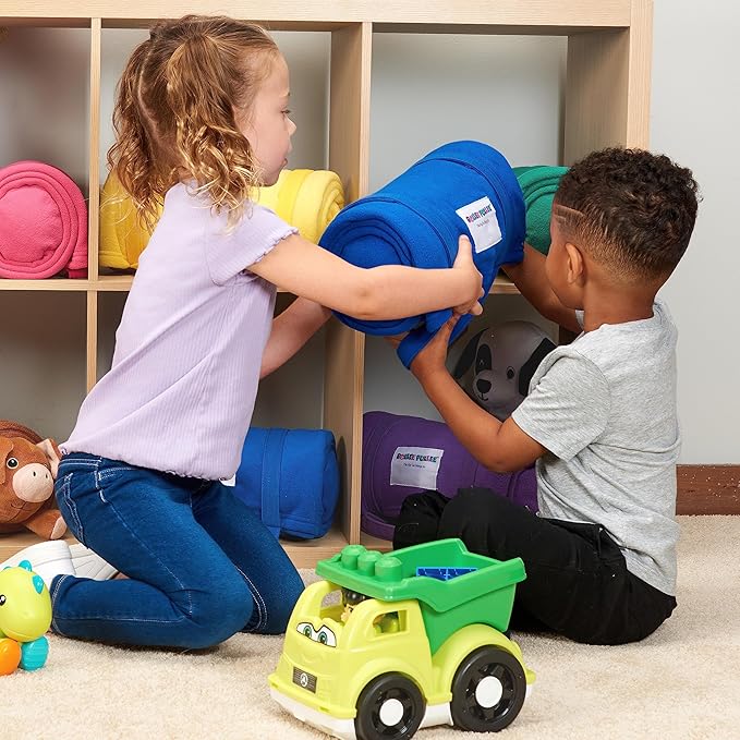 ROLLEE POLLEE Nap Sac Roll Up Napping Blanket with Attached Pillow for Preschool/Daycare, Super Soft with Elastic Straps, Fits Most Mats and Cots