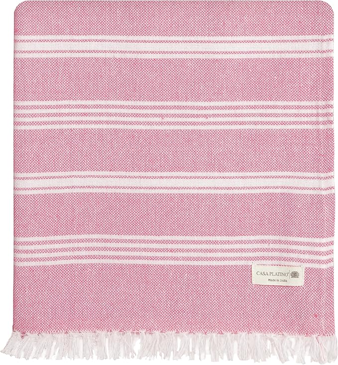 Casa Platino Turkish Beach Towels for Women, Pre-Washed 39"x71" Oversized Pool Towel, Lightweight and Sandproof with Quick-Dry, Travel, Beach Relaxation, or Poolside Lounging – Candy Pink
