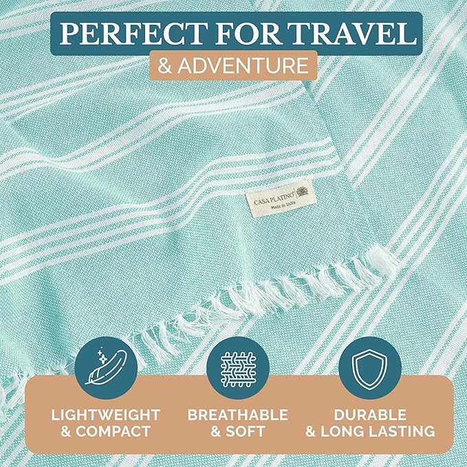 Casa Platino Sand Free Beach Towel, Oversized Pool Towels with Pre-Washed Quick Dry Fabric, Lightweight Design for Travel or Beach, Ideal for Lounging Comfortably Outdoors – 39"x71", Aqua