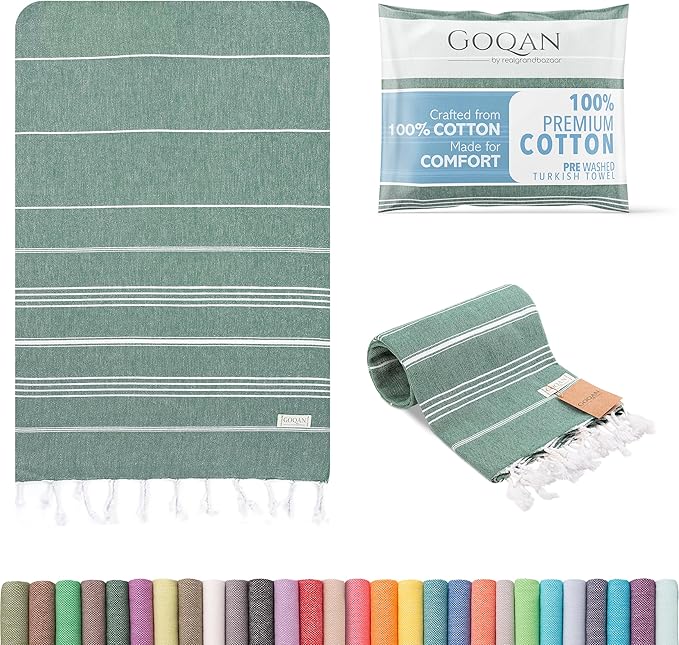 GOQAN Turkish Beach Towel Oversized 39x71 | Thin, Lightweight, 100% Cotton and Sand Free Towel is Suitable for Beach, Bathroom, Pool, Travel & Swim - Tropical G