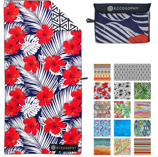 ECCOSOPHY Microfiber Beach Towel - Sand Free Towels are Quick Dry, Light Weight, Super Absorbent - Perfect Pool, Travel, Cruise, Camping Essentials - Oversized Extra Large for Adults 71x35 in
