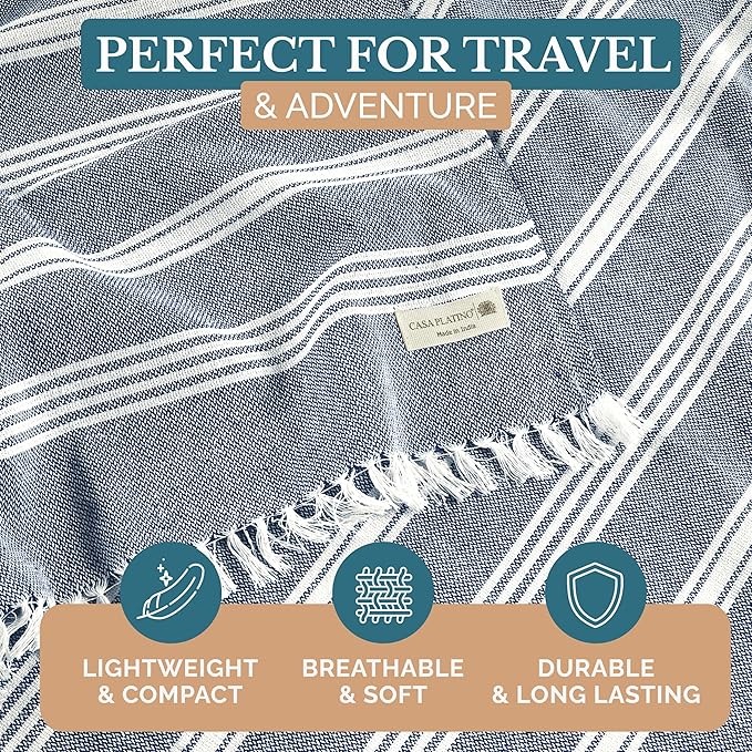 Casa Platino Large Beach Towels, Pre-Washed 39"x71" Turkish-Inspired Pool Towel, Quick Dry Sand Proof Design with Absorbent Comfort, Ideal for Leisure, Beach Days, or Travel Relaxation – Denim