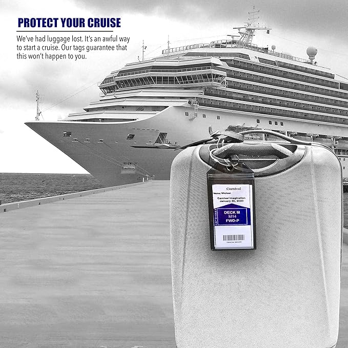 Carnival Cruise Luggage Tag Holders (4 Pack) & Lanyards (2 Pack), Large, Clear & Waterproof, Cruise Essentials 2026-2027 for Ship Cards & Baggage – Durable Travel Accessories (Blue)